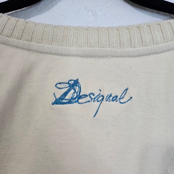 Desigual Long Sleeve V Neck Sweater Mandala Print Blue Green Sequin Sz XL - Picture 6 of 6